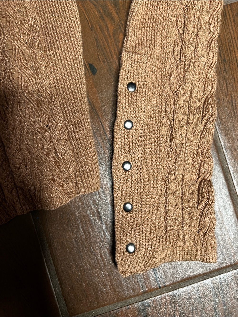 Free People XS Camel Cable Knit Turtleneck Sweater Fitted Long Sleeve Cozy Boho - Picture 2 of 4
